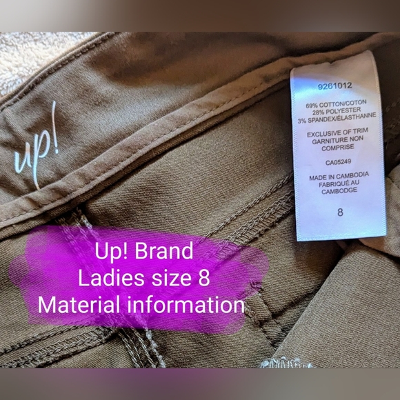 Size 8 Up! Pants EUC, pull up style elastic waistband, tan/brown colour - Picture 2 of 11